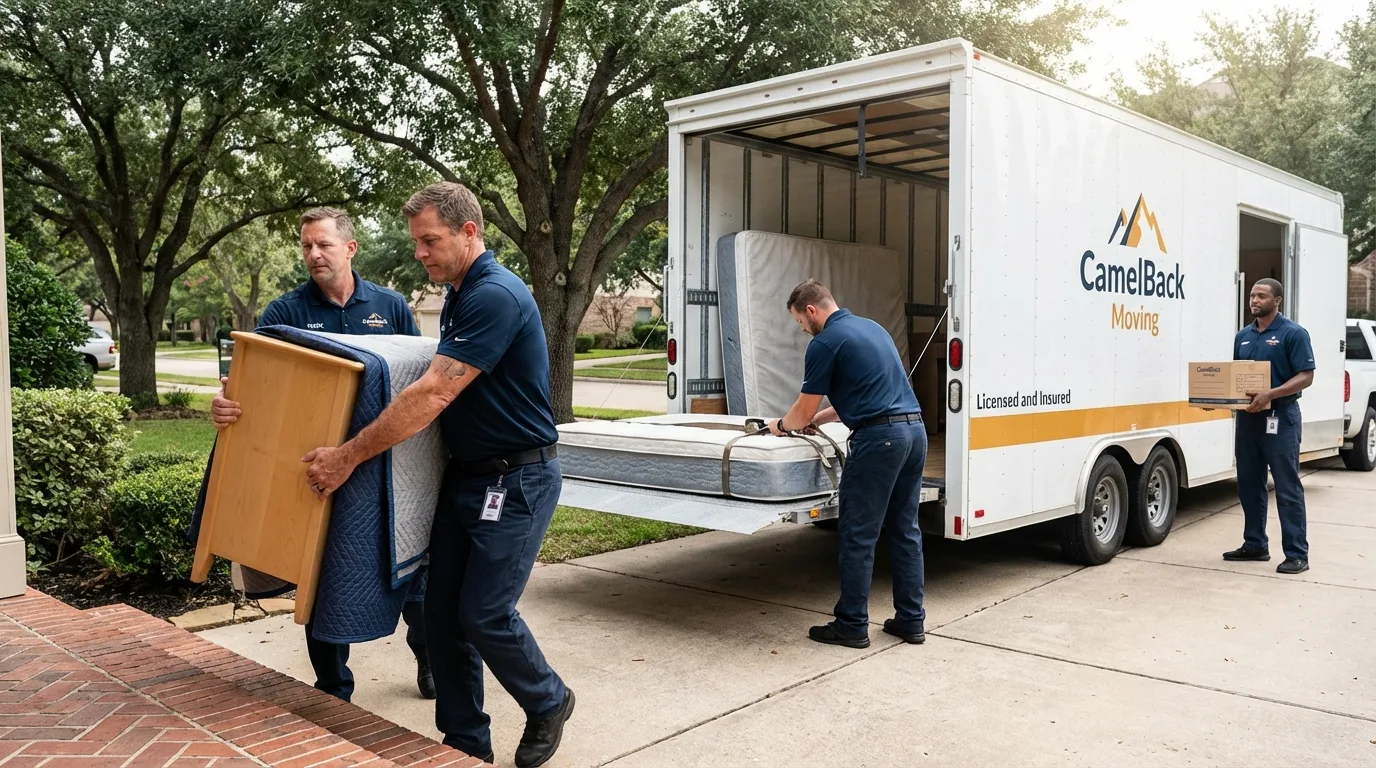 Crew loading residential truck for cross-state move from Valentine, NE