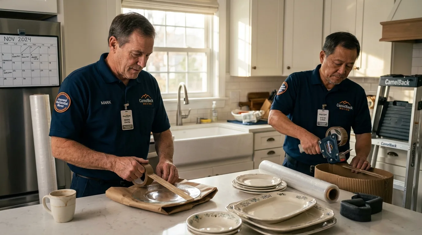 Professional crew packing kitchen dishware in Valentine, NE
